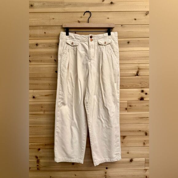 Pilcro Anthropologie Size 29 (8) Pleated High Rise Wide Leg White Jeans - Picture 1 of 13